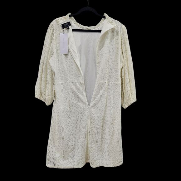 Outrageous Fortune Ivory Lace High Neck Bishop Sleeve Tunic Shift Dress Size 12 - Picture 5 of 12